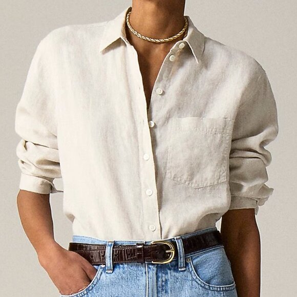 NWT J Crew Garçon Classic Shirt in Baird McNutt Irish Linen Flax Size 8 - Picture 1 of 2